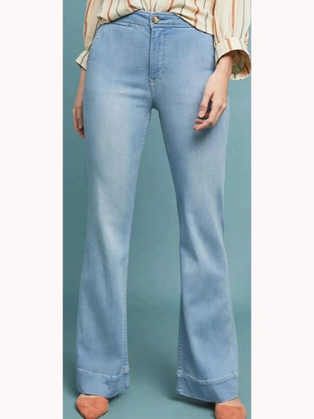 Pilcro Anthropologie High Rise Bootcut Wide Leg Jeans Light Blue Wash Size 31